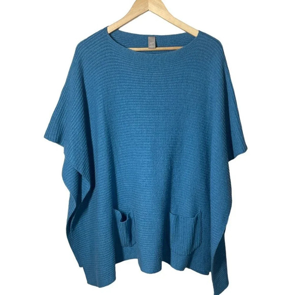 J. Jill Sweaters - J Jill Blue Wool Blend Poncho with Pockets One Size Chunky Knit Minimalist
